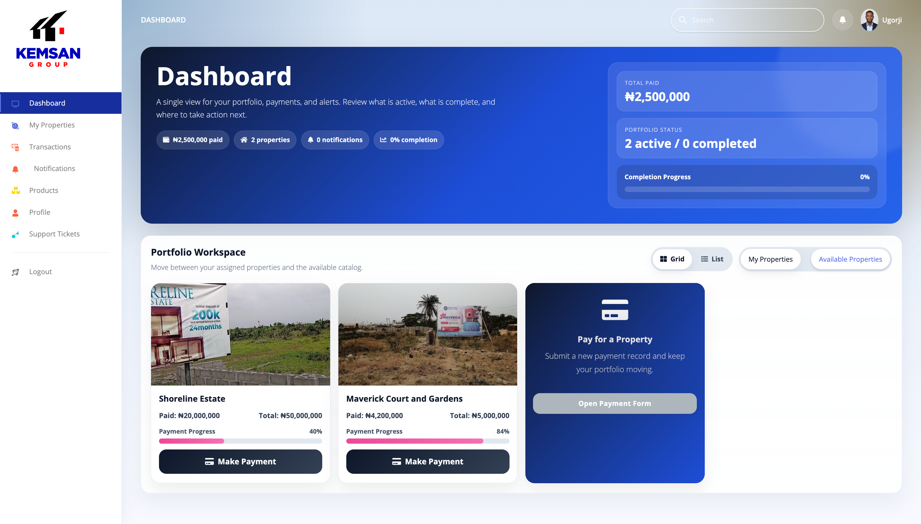 Kemsan Client Web Dashboard Mockup